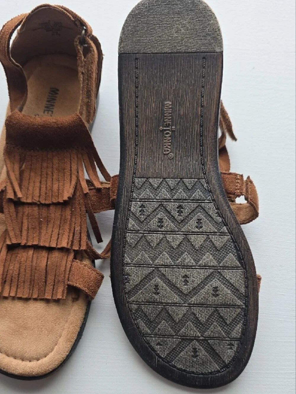 Minnetonka Brown Suede Fringe Strap Sandals